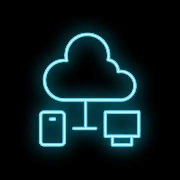 Cloud computing neon icon connecting devices in network Stock Illustration
