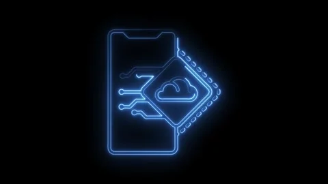 Cloud computing neon style animation smartphone and microchip isolated on b.. Stock Footage 315962282