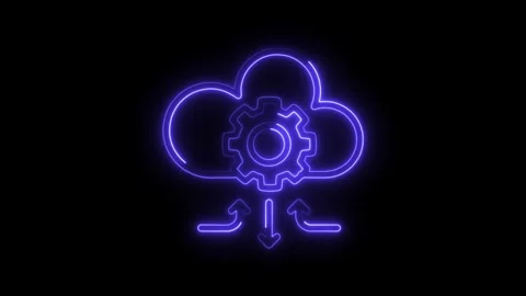 Cloud computing neon style with gear mechanism and arrows animated on black.. Stock Footage 314651015