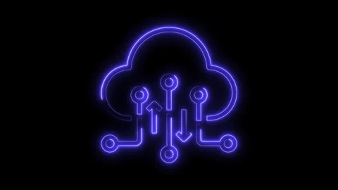 Cloud computing neon symbol with data flow animation on black background te.. Stock Footage 316842333