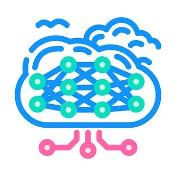 Cloud computing network ai integration color icon vector illustration Stock Illustration