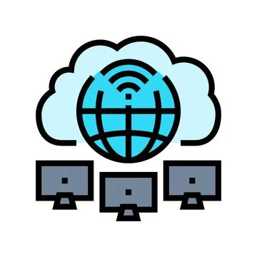 Cloud computing network ai integration color icon vector illustration Stock Illustration