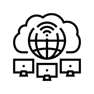 Cloud computing network ai integration line icon vector illustration Illustrazione stock