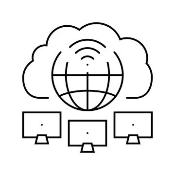 Cloud computing network ai integration line icon vector illustration Stock Illustration