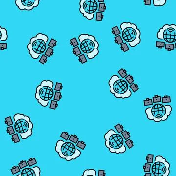 Cloud computing network ai integration vector seamless pattern Illustrazione stock
