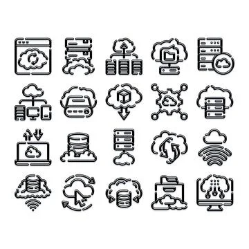Cloud computing network and server technology icons Stock Illustration