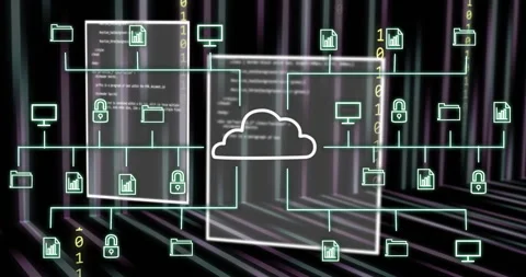 Cloud computing network animation over digital data and binary code background Stock Footage 304767276