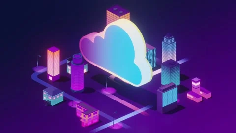 Cloud computing network architecture connecting digital city buildings with.. Stock Footage 332318312