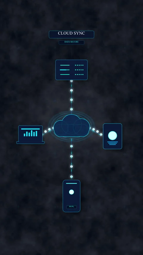 Cloud computing network architecture with digital data transfer flow Stock Footage 348326491