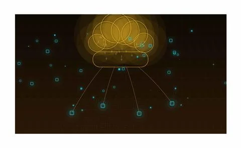 Cloud computing network architecture illustration. Golden cloud symbol conn.. Иллюстрация