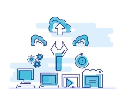 Cloud computing network with computers Stock Illustration