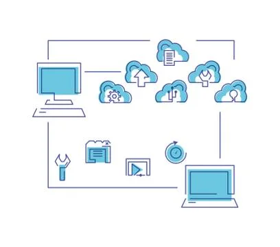 Cloud computing network with computers Stock Illustration