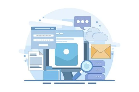 Cloud computing network concept, Cloud applications. Stock Illustration