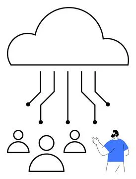 Cloud Computing Network Concept with Connected Users and Technology Elements Stock Illustration