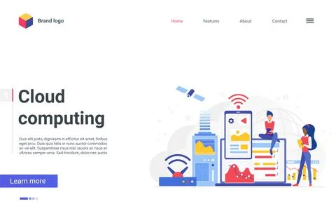 Cloud computing network concept landing page, user people networking, using Stock Illustration