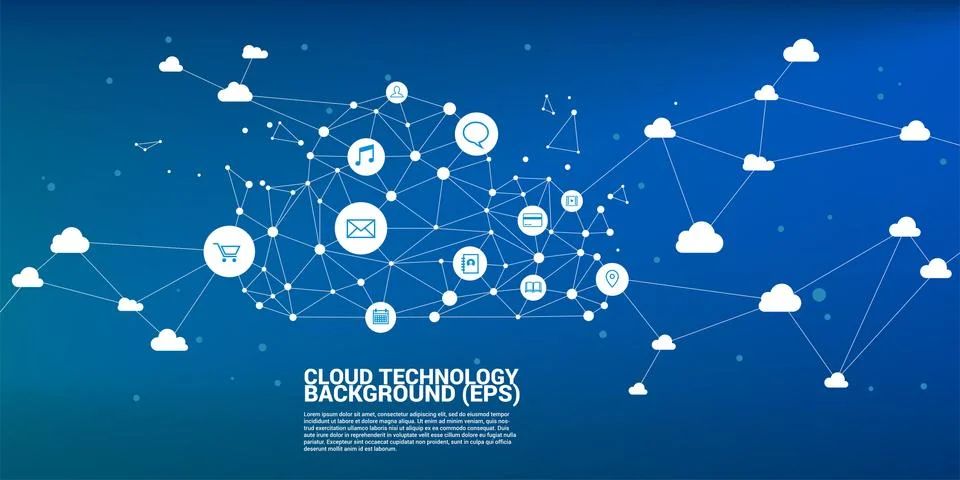 Cloud computing network concept polygon dot connected line. Stock Illustration