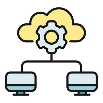 Cloud computing network connecting desktop computers setup イラスト素材