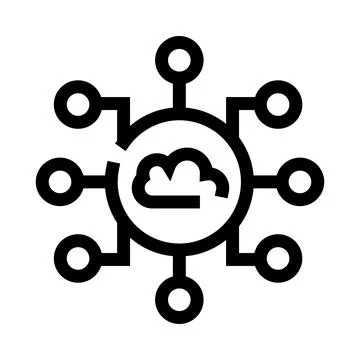 Cloud computing network connecting multiple devices icon Illustrazione stock