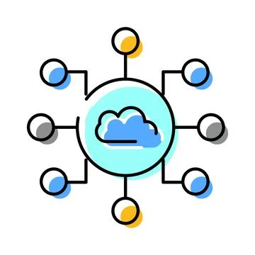 Cloud computing network connecting multiple distributed data nodes Stock Illustration