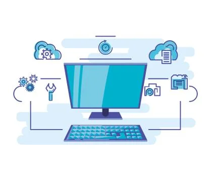 Cloud computing network with desktop イラスト素材