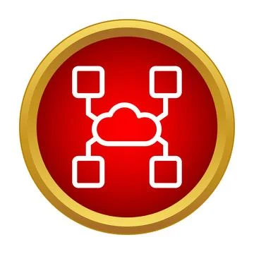 Cloud computing network diagram connecting servers in red badge Stockillustratie