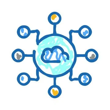 Cloud computing network distributing data and connecting devices Stock Illustration