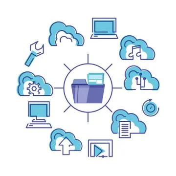 Cloud computing network with folder Stock Illustration