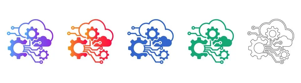 Cloud Computing Network Gear Icons Stockillustratie
