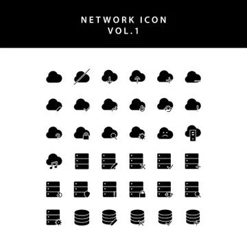 Cloud computing network glyph style  icon set vol1 스톡 일러스트