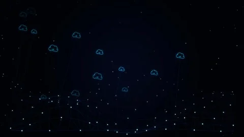 Cloud computing network icon connecting to digital plexus grid in dark spac.. Stock Footage 346280475