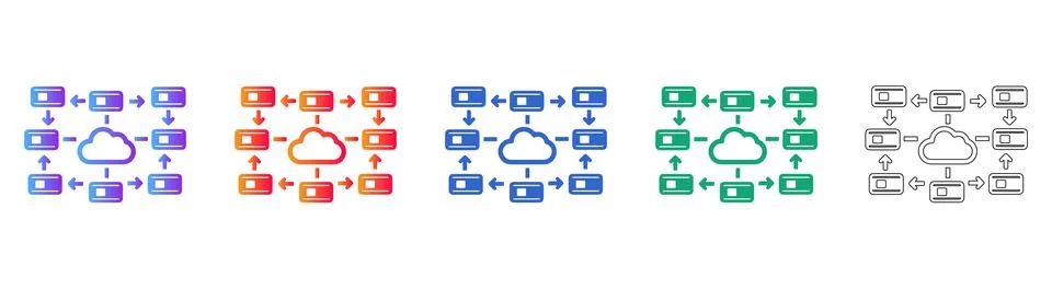 Cloud Computing Network Icon Set Ilustração Stock