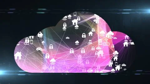 Cloud computing network infrastructure cloud mobile big data polygon 3D render Stock Illustration