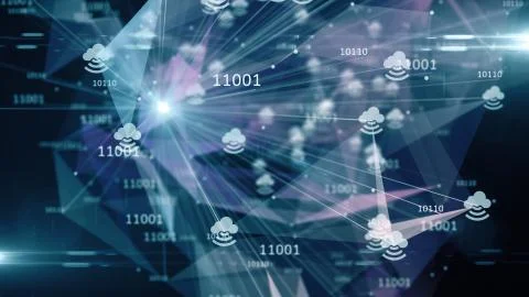 Cloud computing network infrastructure cloud mobile big data polygon Stock Illustration