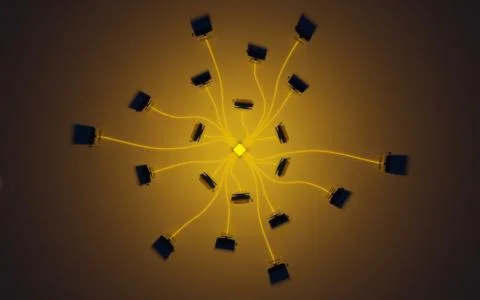 Cloud computing, network infrastructure. Computer workstations. Stock Illustration