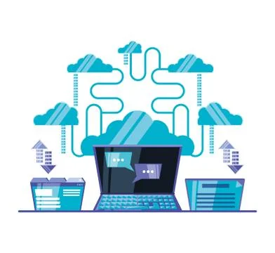 Cloud computing network with laptop Stockillustratie