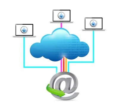 Cloud computing network laptop internet connection. illustration design over  Illustrazione stock