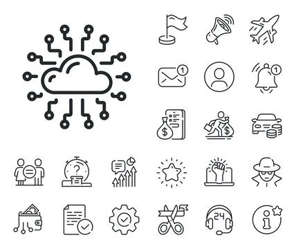 Cloud computing network line icon. Internet data storage sign. Salaryman, gender 스톡 일러스트