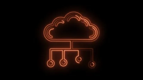 Cloud computing network orange glowing neon lines connection animation loop Stock Footage 322974742