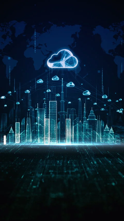 Cloud Computing Network over Digital Cityscape, Digital visualization Video stock 273284242