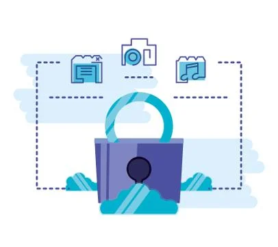 Cloud computing network with padlock Stock Illustration