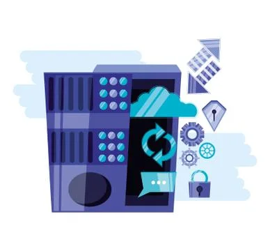 Cloud computing network with server tower Stock Illustration