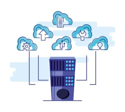 Cloud computing network with server tower Stock Illustration