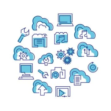 Cloud computing network set icons 库存插图
