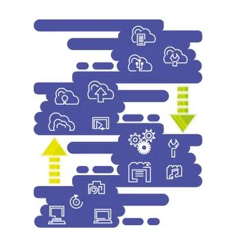 Cloud computing network set icons Stock Illustration