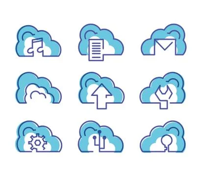 Cloud computing network set icons Stock Illustration