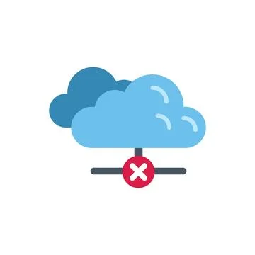 Cloud computing network showing disconnected status with red cross mark icon Stock Illustration