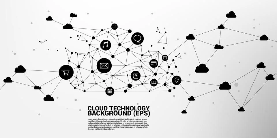 Cloud computing network technology polygon dot connected line with icon 스톡 일러스트