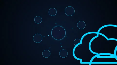 Cloud computing nodes and digital network transmitting data in blue cyberspace Stock Footage 348335613