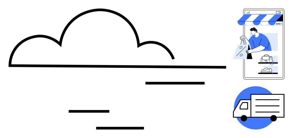 Cloud computing, online retail, logistics, delivery services, digital busines Stock Illustration