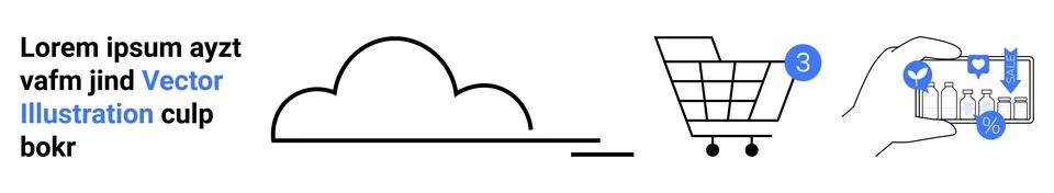 Cloud Computing, Online Shopping Cart, and Digital Marketing Elements Illustrazione stock